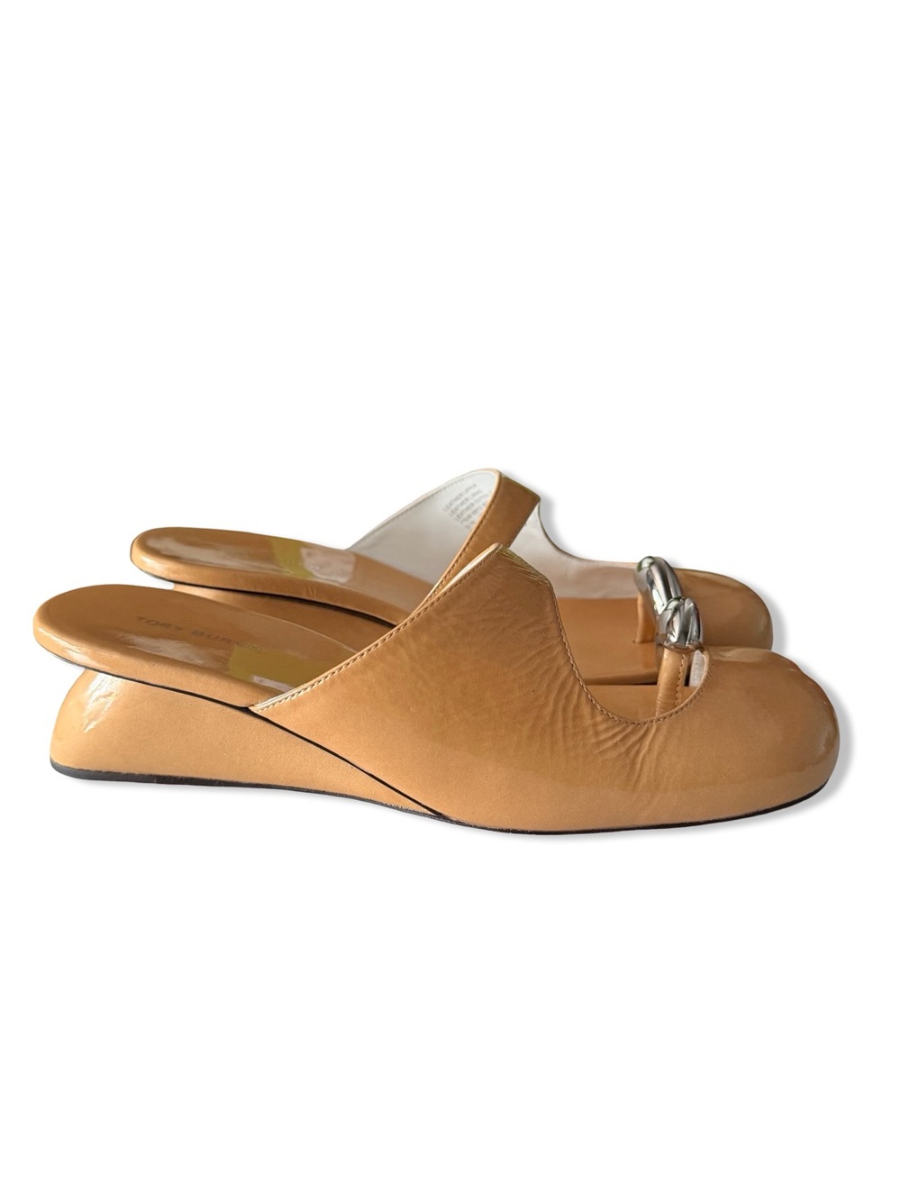 Tory Burch Pierced Wedges Cantucci & Silver Leather Tan Slip-Ons mules shoes 7.5 - Picture 6 of 11